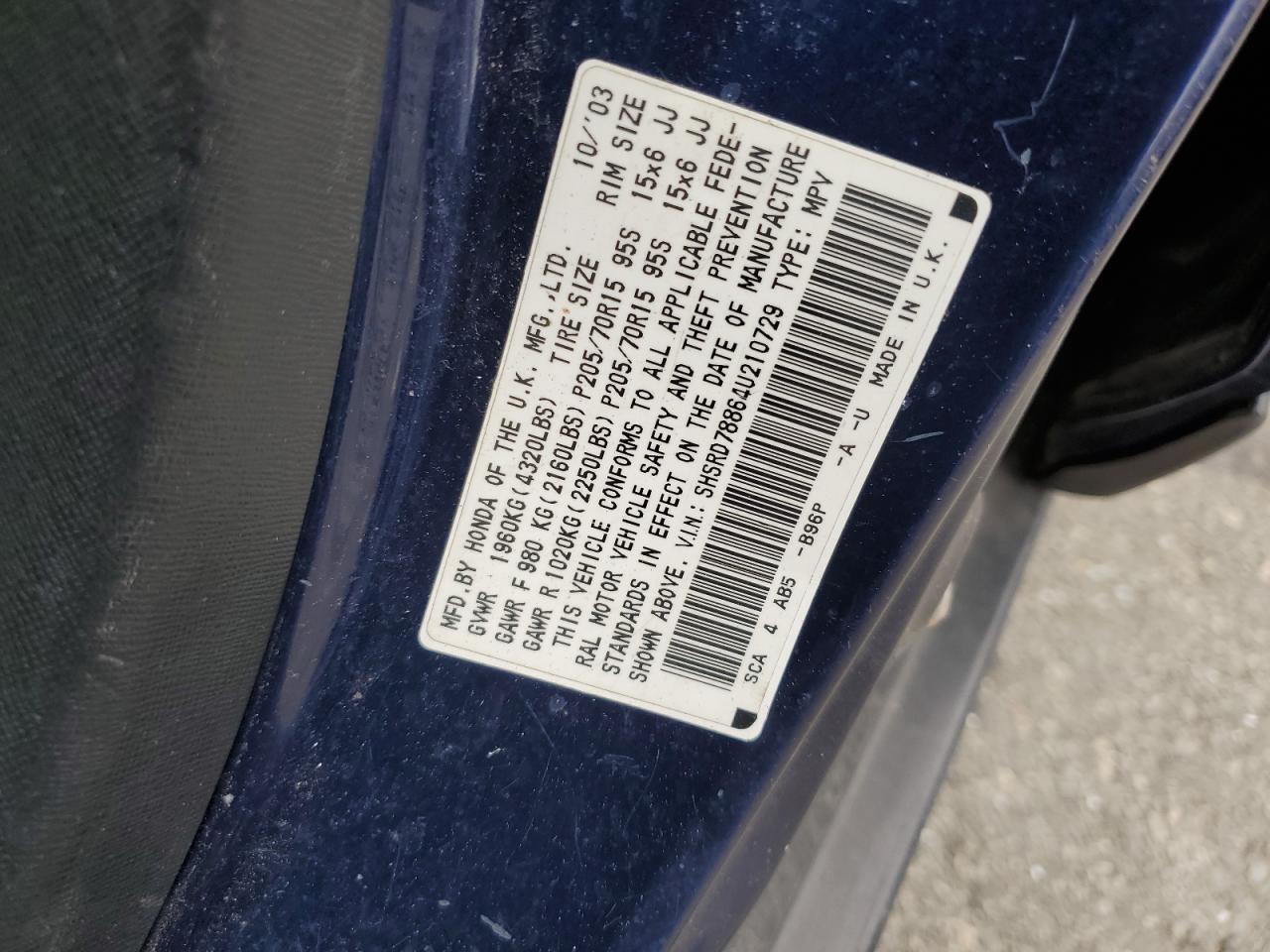 SHSRD78864U210729 2004 Honda Cr-V Ex