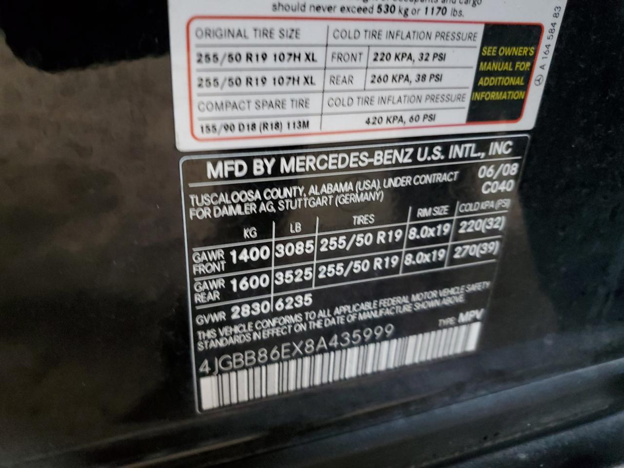 4JGBB86EX8A435999 2008 Mercedes-Benz Ml 350