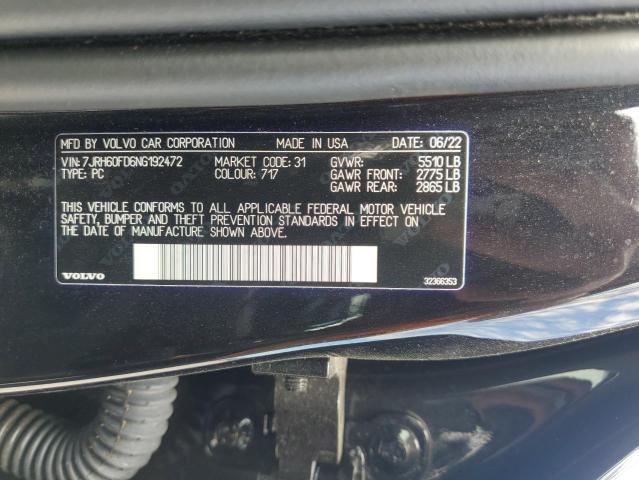 2022 VOLVO S60 T8 REC 7JRH60FD6NG192472