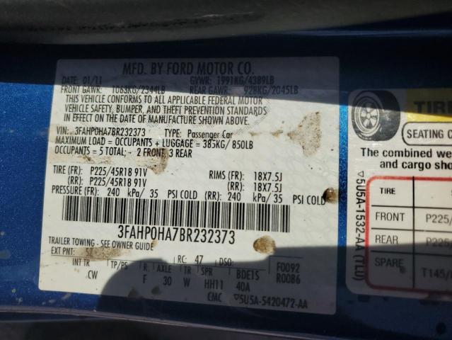 2011 Ford Fusion Se VIN: 3FAHP0HA7BR232373 Lot: 48276294