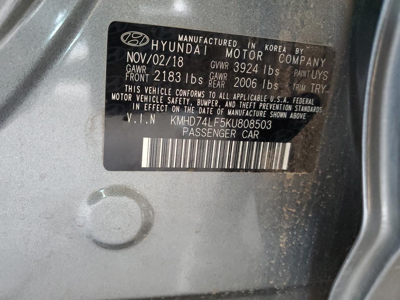 KMHD74LF5KU808503 2019 Hyundai Elantra Se