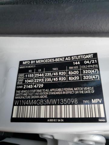 VIN W1N4M4GB3MW135098 Mercedes-Benz GLB-Class GLB 250 2021 13