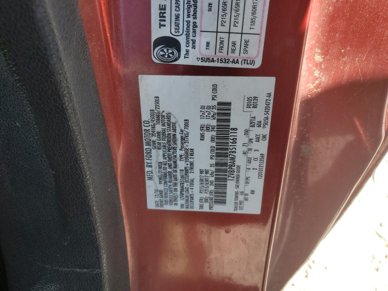 1ZVBP8AM7B5166118 2011 Ford Mustang