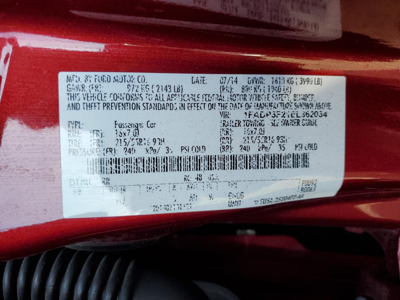 1FADP3F21EL362034 2014 Ford Focus Se