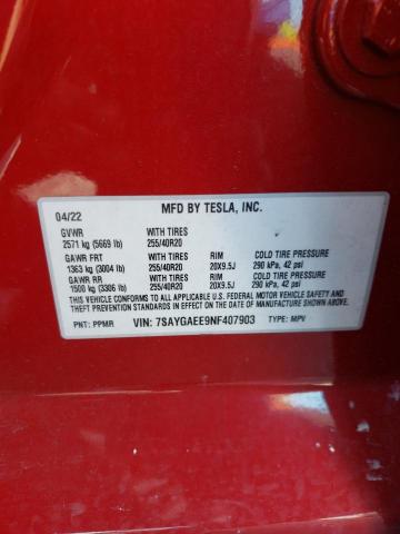 2022 TESLA MODEL Y - 7SAYGAEE9NF407903