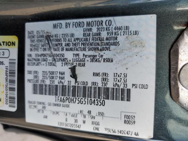 2016 FORD FUSION SE - 1FA6P0H75G5104350