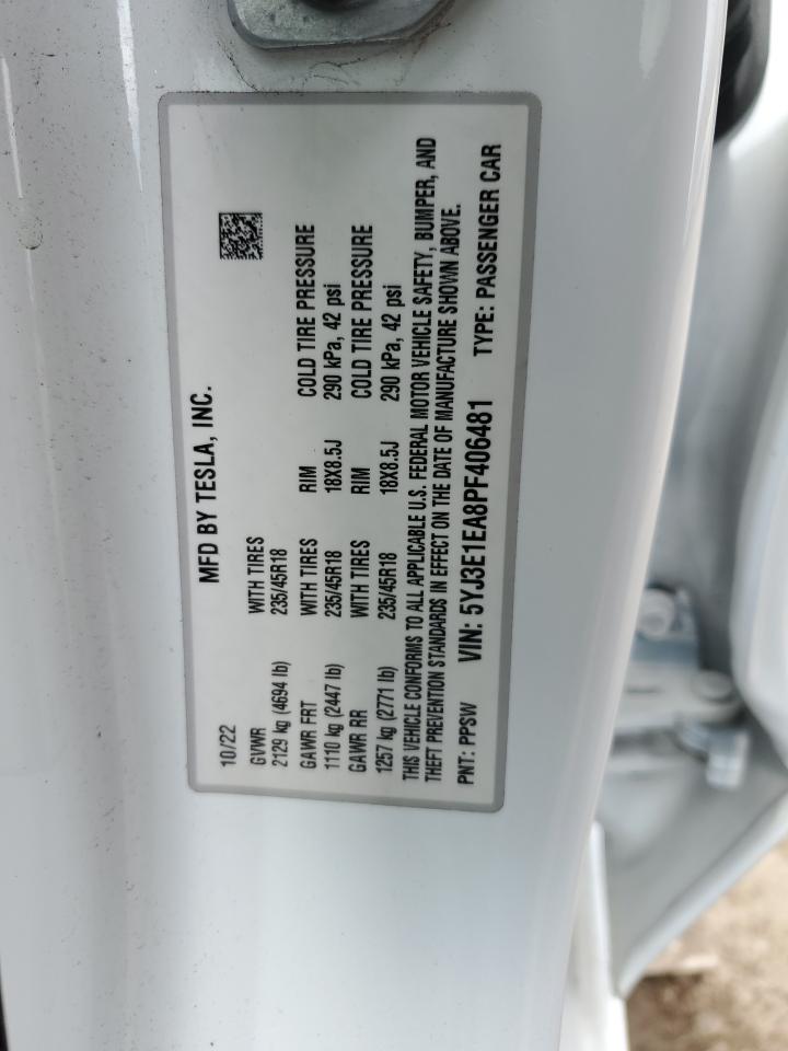 5YJ3E1EA8PF406481 2023 Tesla Model 3