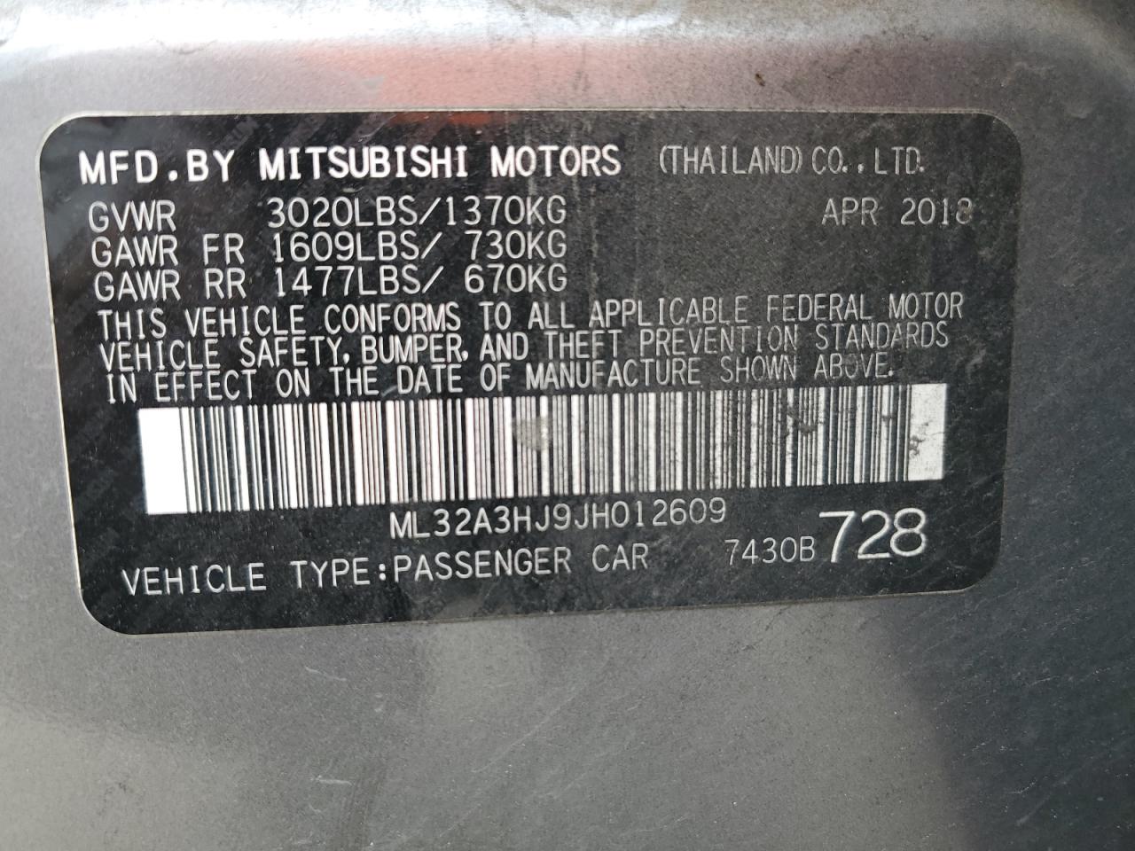 ML32A3HJ9JH012609 2018 Mitsubishi Mirage Es