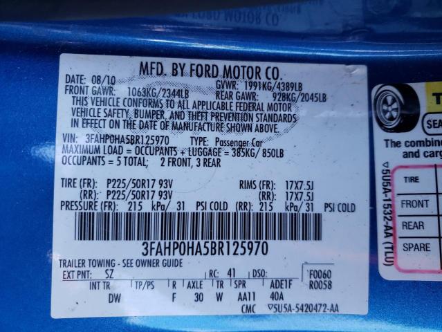 Lot #2452800469 2011 FORD FUSION SE salvage car