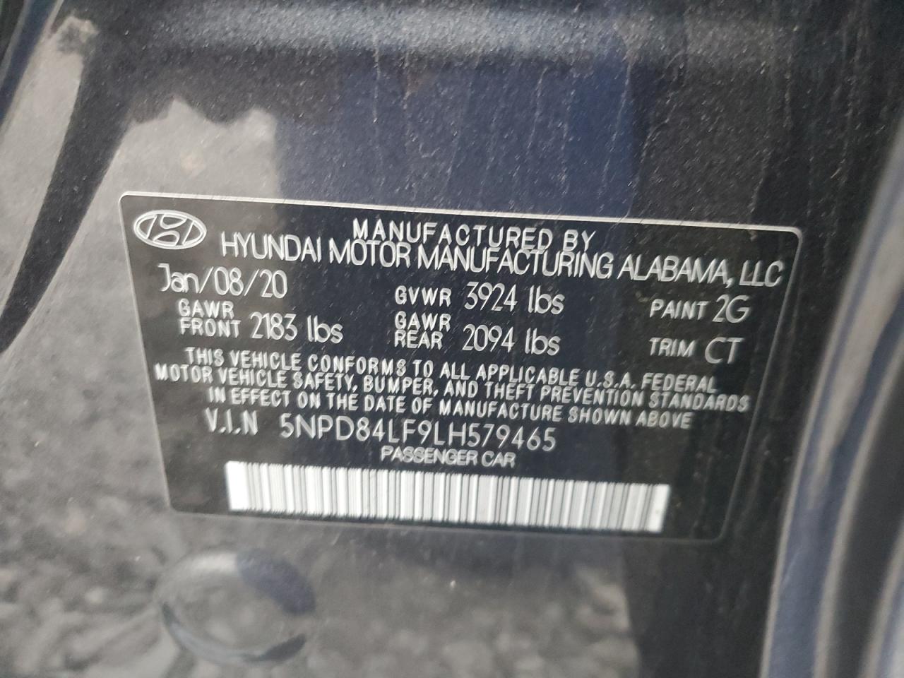 2020 Hyundai Elantra Sel vin: 5NPD84LF9LH579465