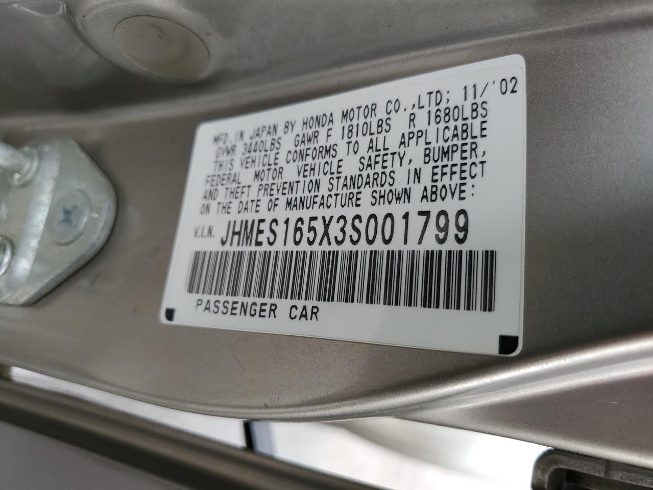 JHMES165X3S001799 2003 Honda Civic Lx