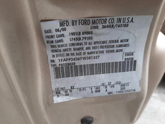 2000 Ford Focus Se VIN: 1FAFP3436YW381427 Lot: 49078434