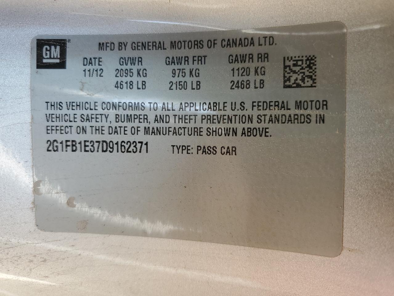 2G1FB1E37D9162371 2013 Chevrolet Camaro Lt