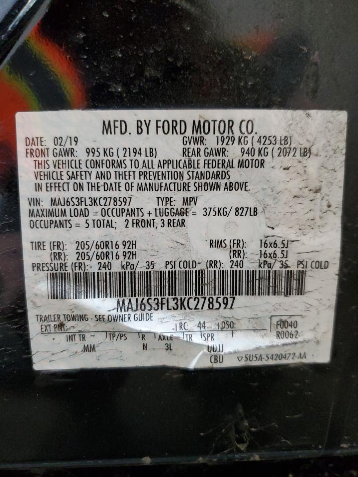 MAJ6S3FL3KC278597 2019 Ford Ecosport S