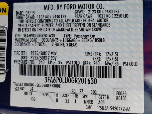 2016 Ford Fusion Se Hybrid VIN: 3FA6P0LU0GR201630 Lot: 48183474