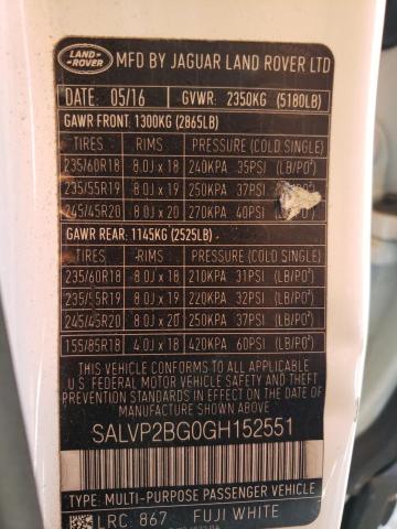 2016 LAND ROVER RANGE ROVE - SALVP2BG0GH152551