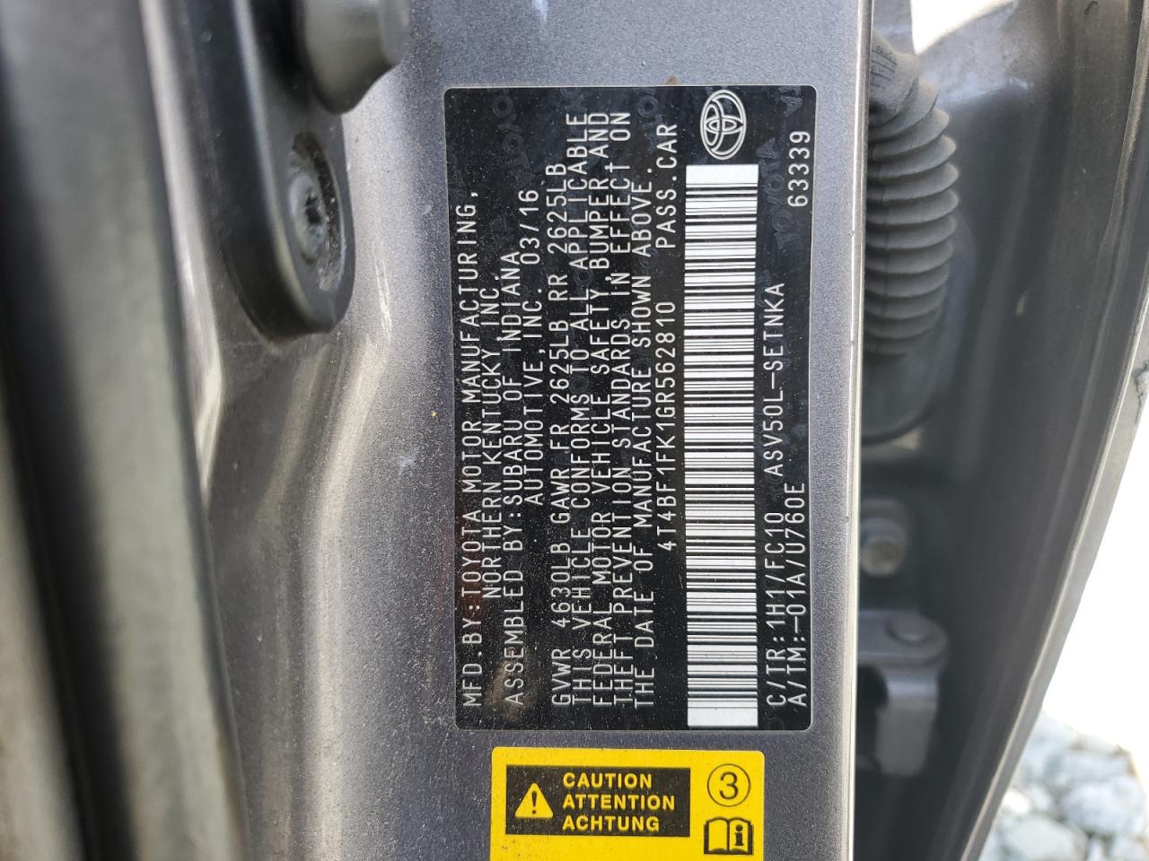 4T4BF1FK1GR562810 2016 Toyota Camry Le