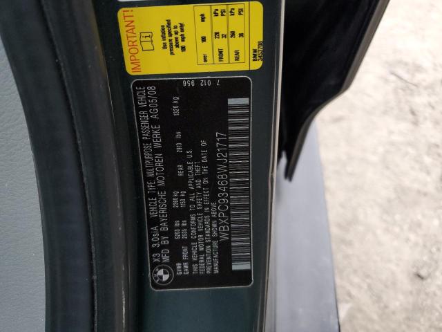2008 BMW X3 3.0Si VIN: WBXPC93468WJ21717 Lot: 48497564