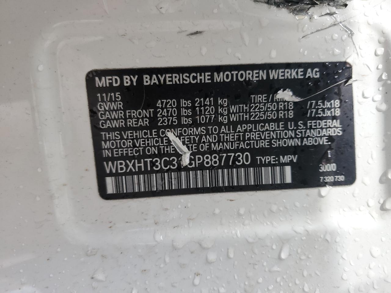 WBXHT3C31GP887730 2016 BMW X1 xDrive28I