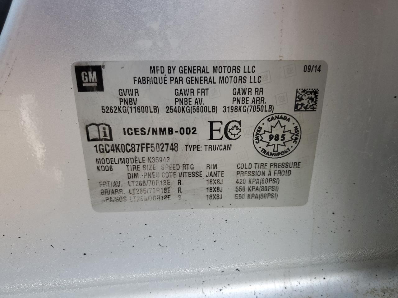 1GC4K0C87FF502748 2015 Chevrolet Silverado K3500 Ltz