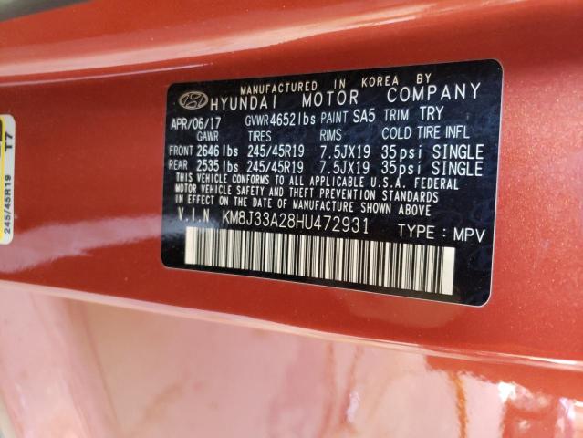 2017 Hyundai Tucson Limited VIN: KM8J33A28HU472931 Lot: 47714804