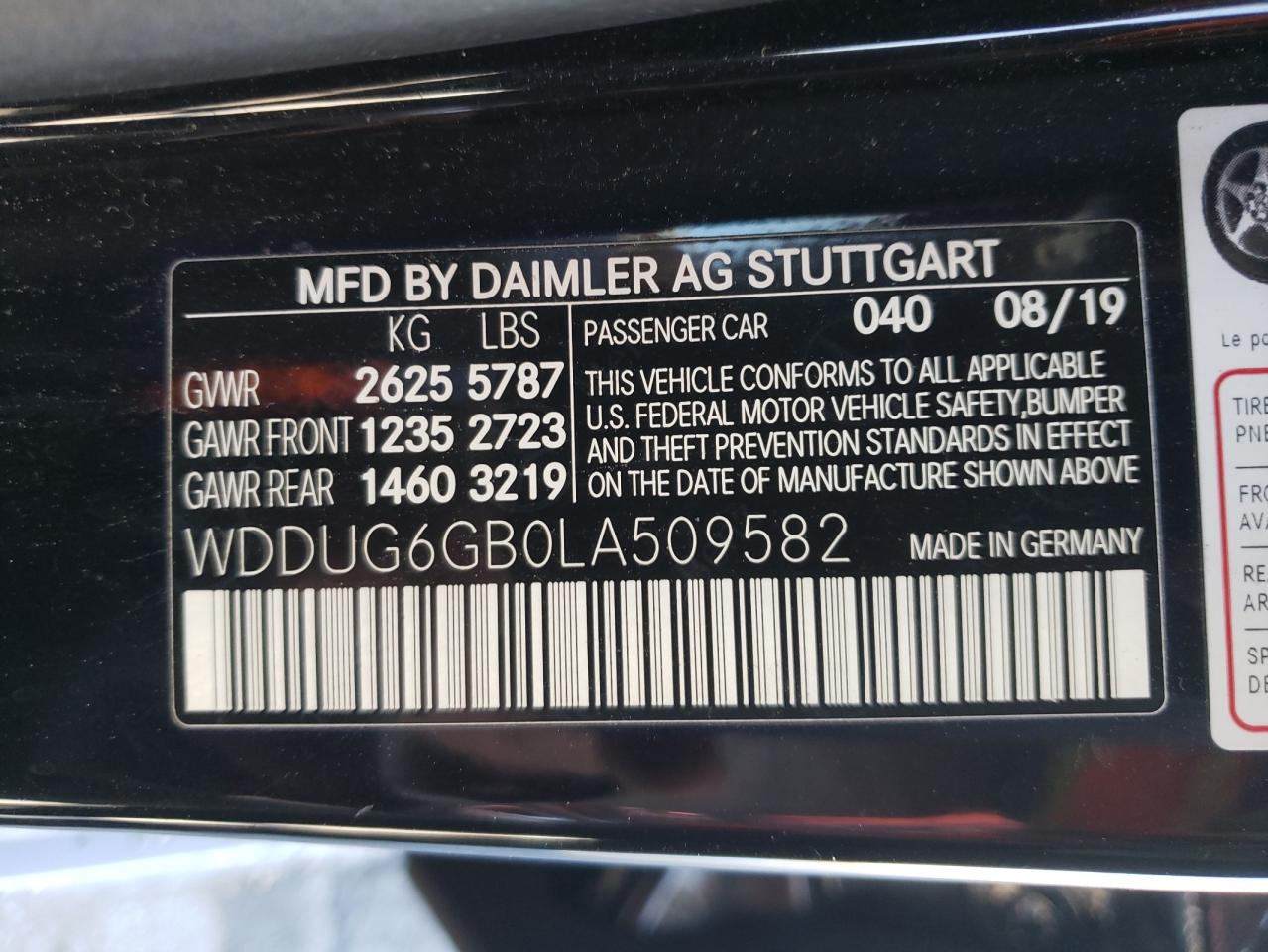 WDDUG6GB0LA509582 2020 Mercedes-Benz S 450