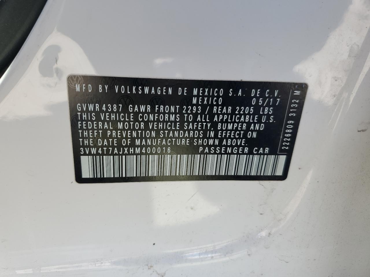 3VW4T7AJXHM400016 2017 Volkswagen Jetta Gli