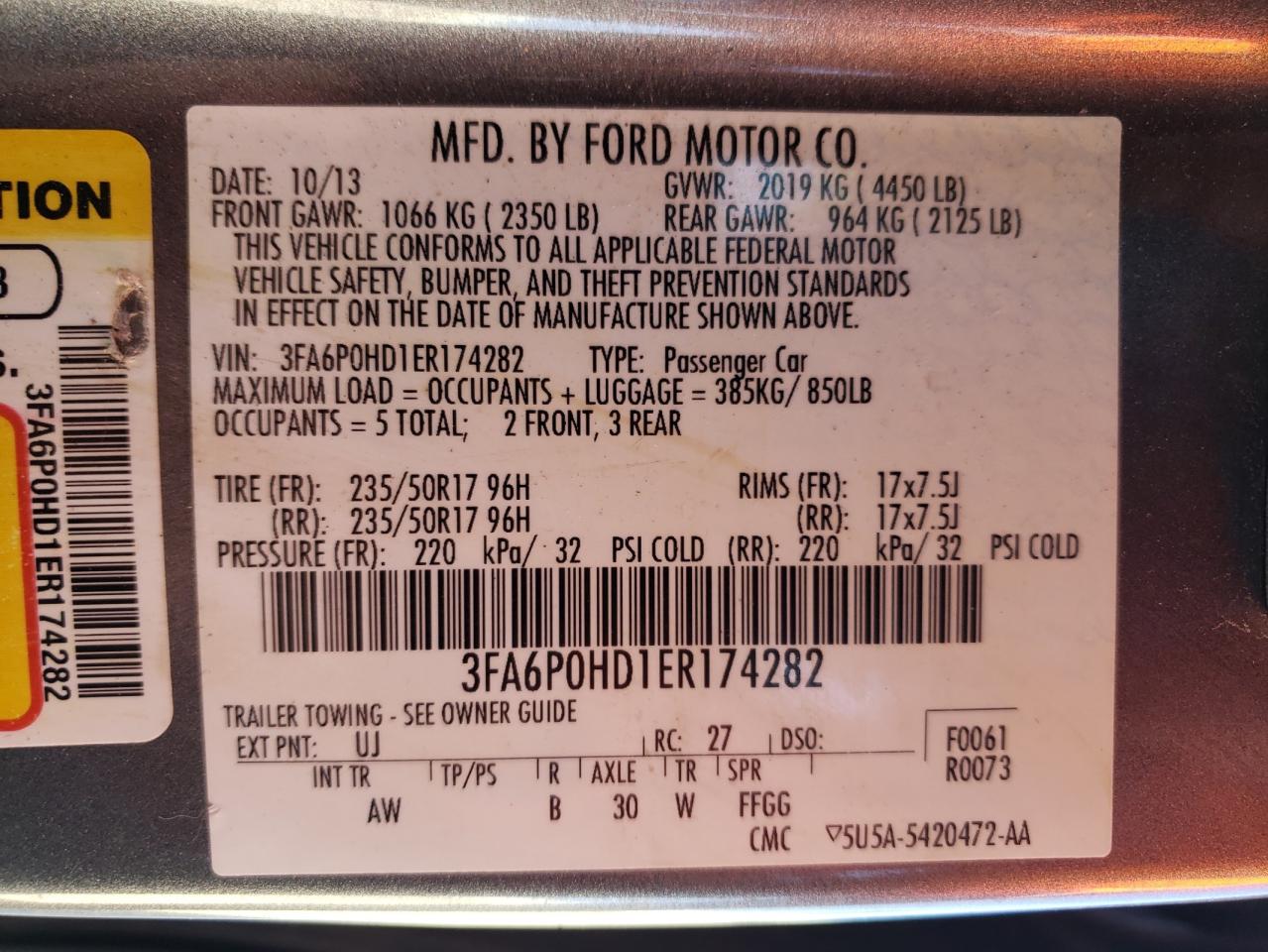 3FA6P0HD1ER174282 2014 Ford Fusion Se