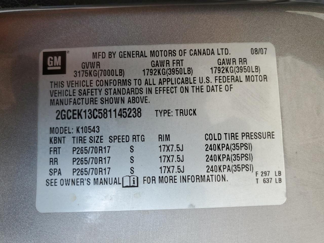 2GCEK13C581145238 2008 Chevrolet Silverado K1500