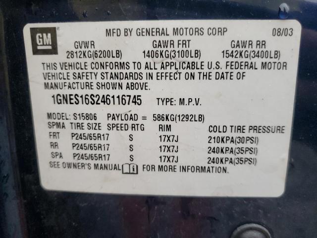 2004 Chevrolet Trailblazer Ext Ls VIN: 1GNES16S246116745 Lot: 46807044