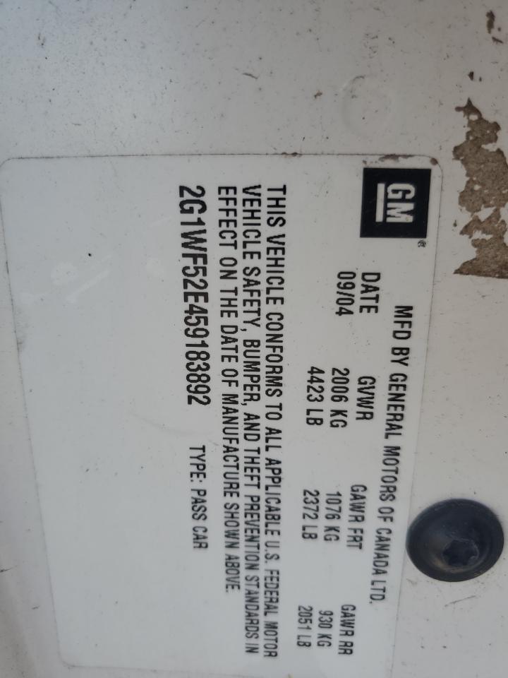 2G1WF52E459183892 2005 Chevrolet Impala