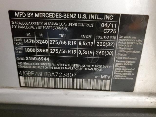 2011 Mercedes-Benz Gl 450 4Matic VIN: 4JGBF7BE8BA723807 Lot: 45553164