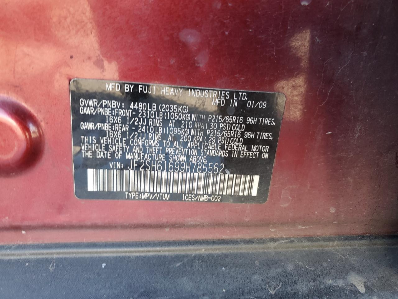 JF2SH61699H785562 2009 Subaru Forester 2.5X