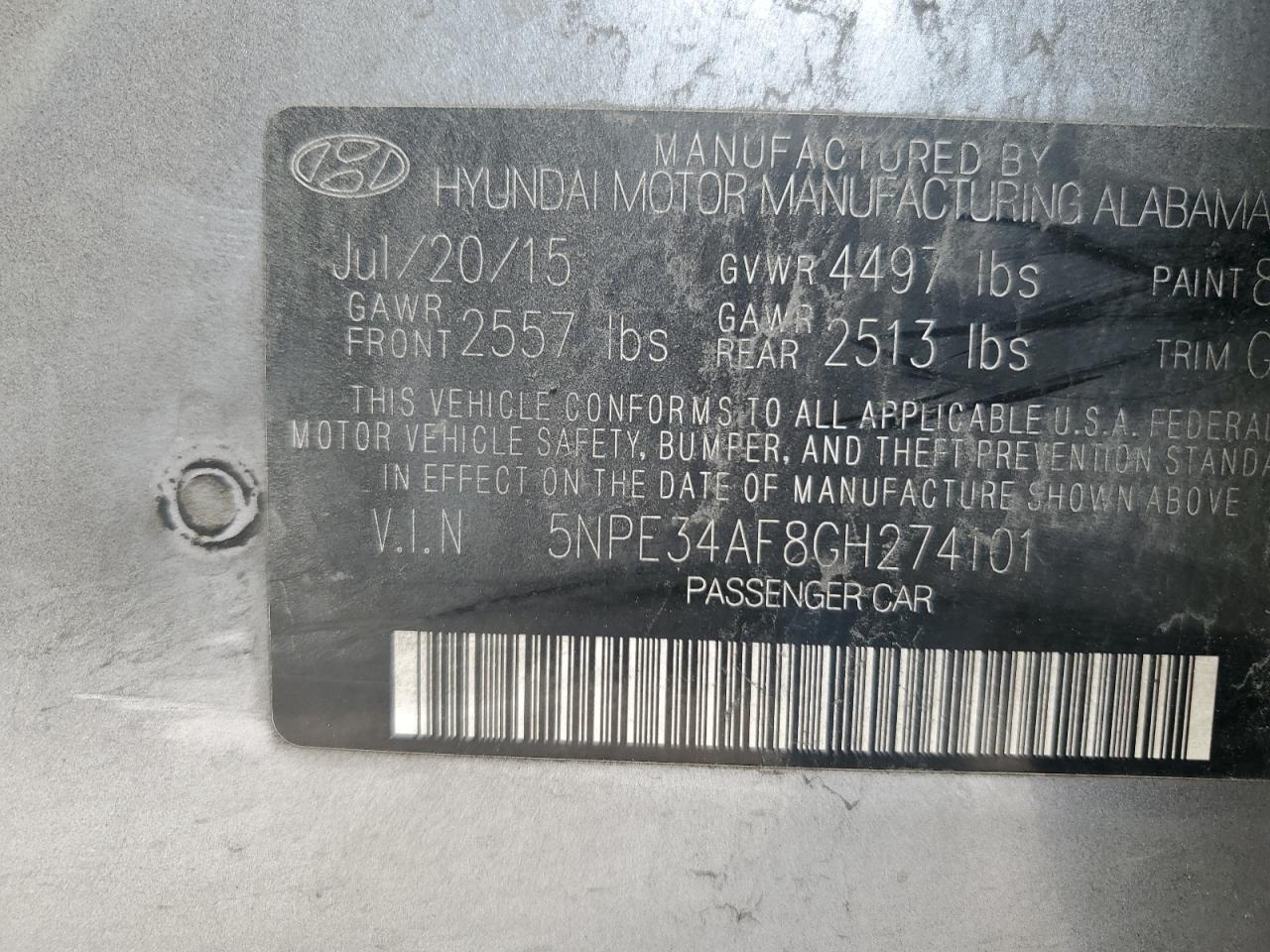 5NPE34AF8GH274101 2016 Hyundai Sonata Sport