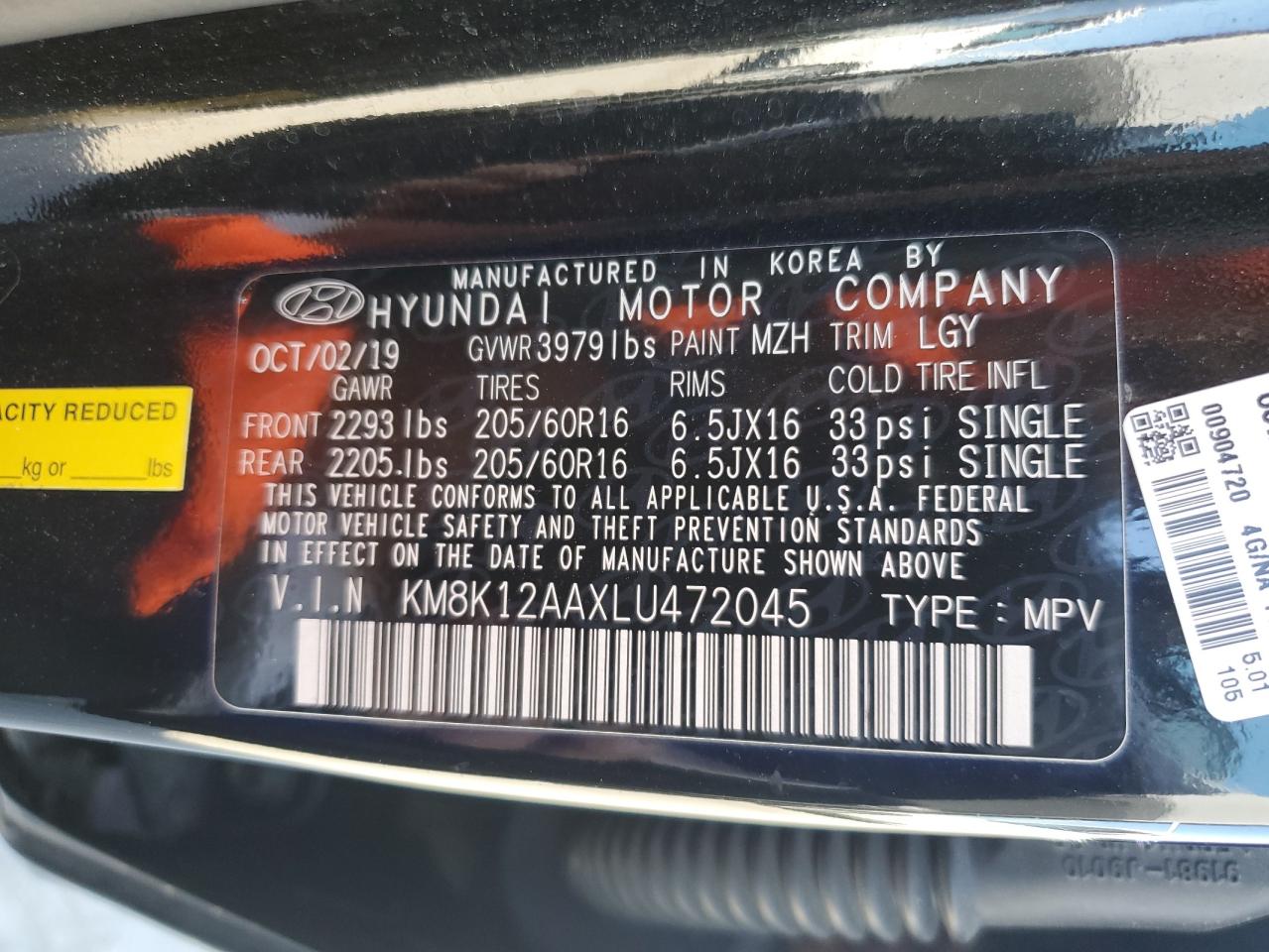 KM8K12AAXLU472045 2020 Hyundai Kona Se