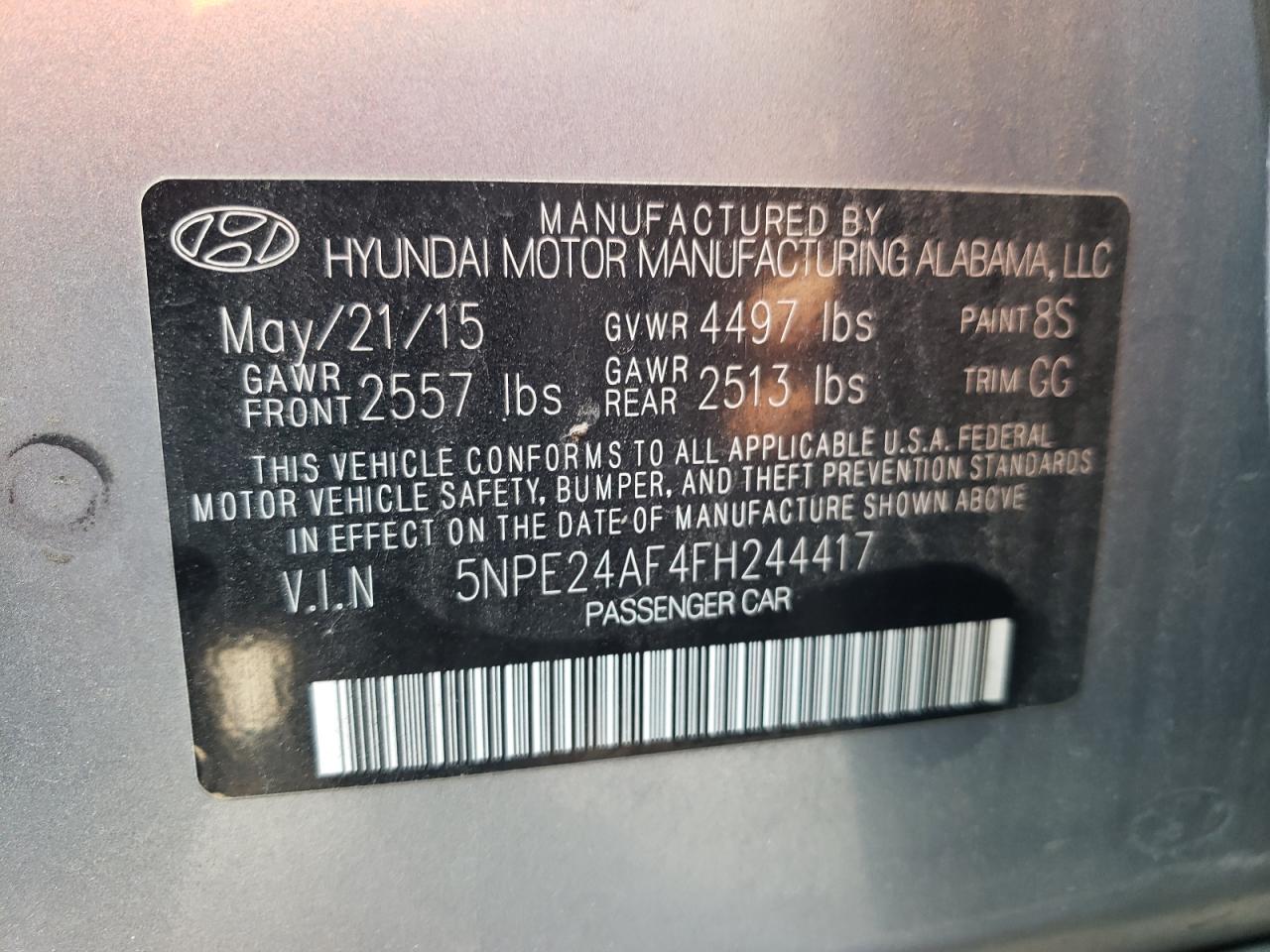 5NPE24AF4FH244417 2015 Hyundai Sonata Se