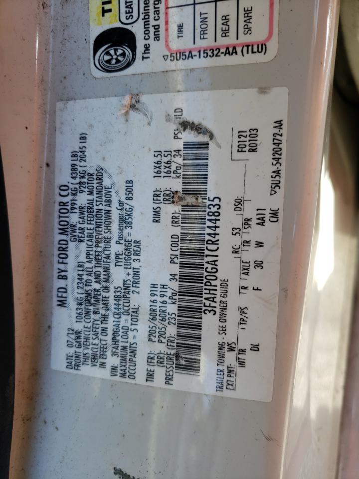 3FAHP0GA1CR444835 2012 Ford Fusion S