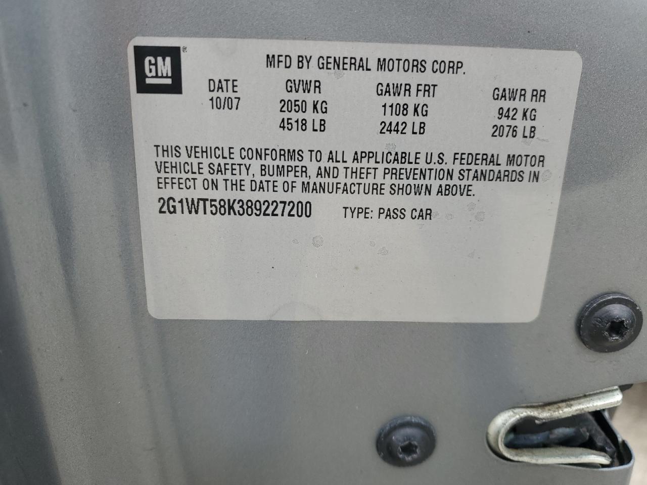 2G1WT58K389227200 2008 Chevrolet Impala Lt