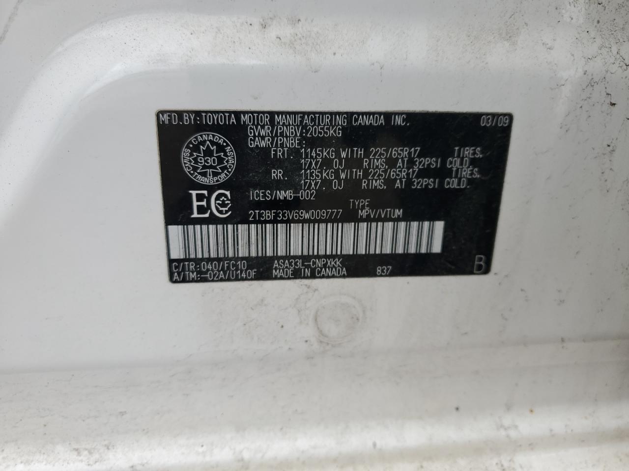 2T3BF33V69W009777 2009 Toyota Rav4