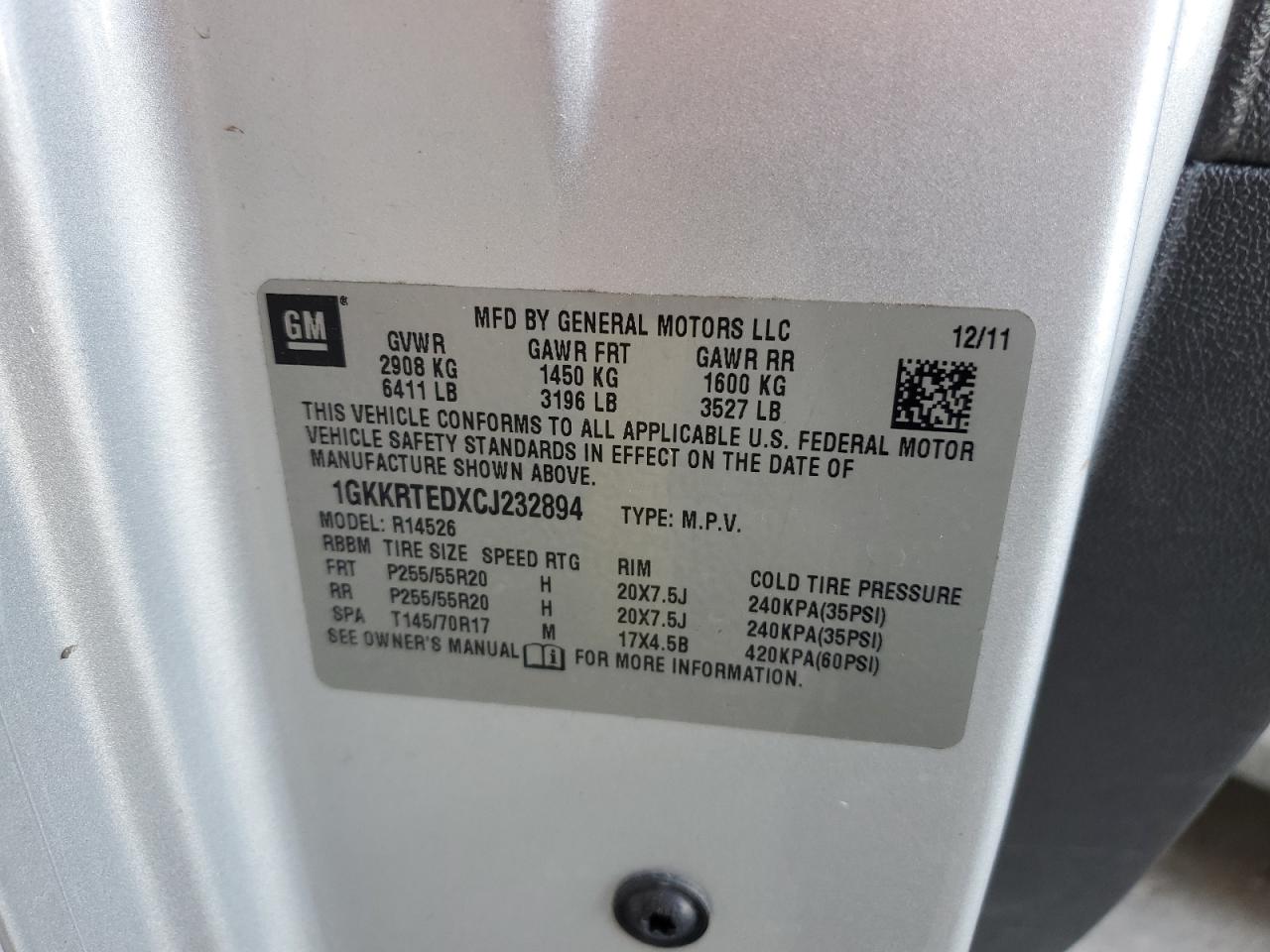 1GKKRTEDXCJ232894 2012 GMC Acadia Denali