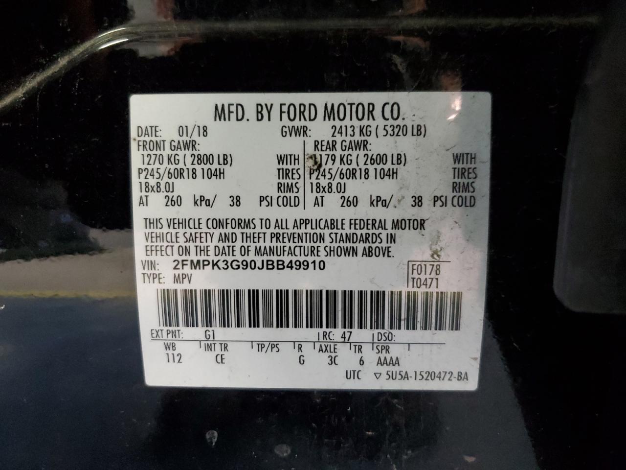 2FMPK3G90JBB49910 2018 Ford Edge Se