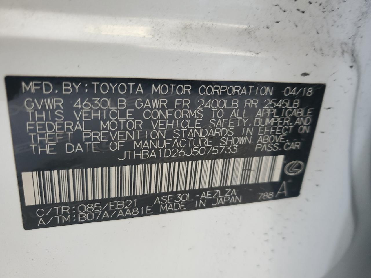 JTHBA1D26J5075733 2018 Lexus Is 300