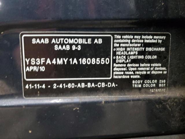 2010 Saab 9-3 2.0T VIN: YS3FA4MY1A1608550 Lot: 46060324