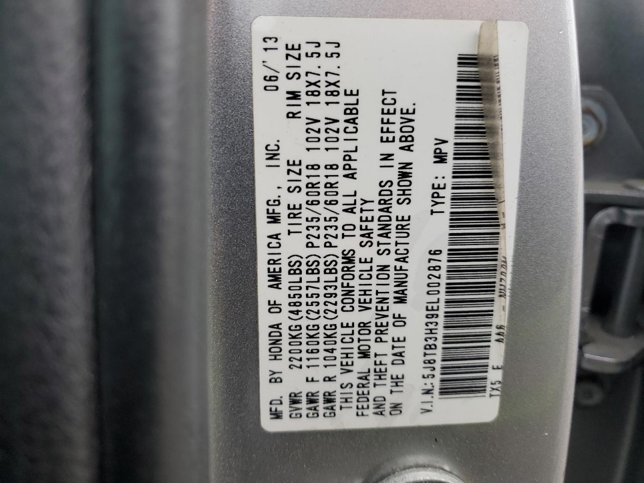 5J8TB3H39EL002876 2014 Acura Rdx