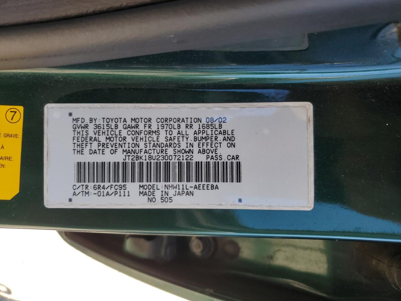 JT2BK18U230072122 2003 Toyota Prius