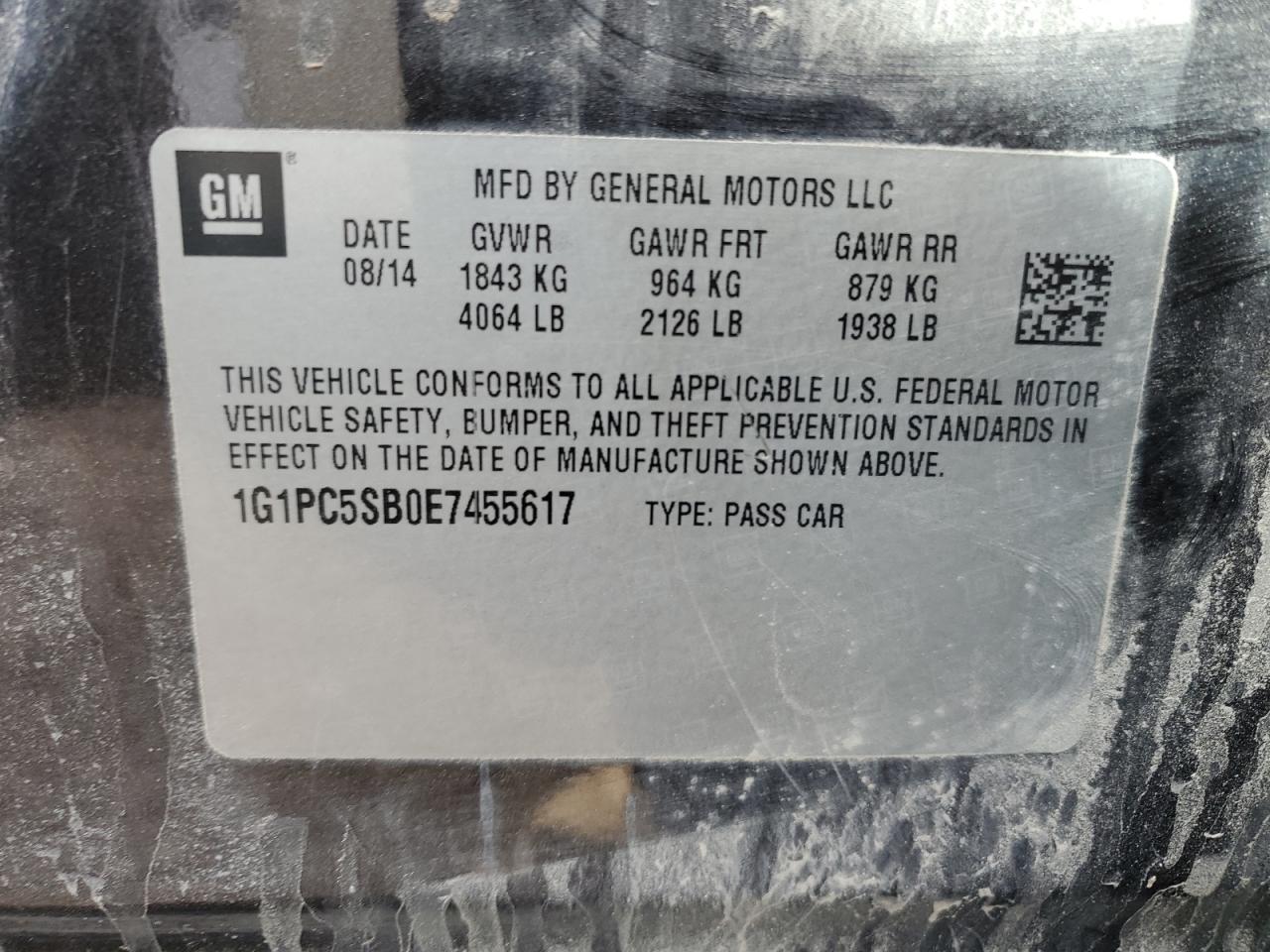 1G1PC5SB0E7455617 2014 Chevrolet Cruze Lt