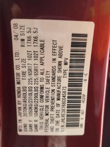 2008 Honda Cr-V Exl VIN: JHLRE38768C045873 Lot: 47035264