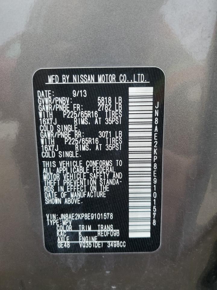 jn8ae2kp8e9101578 JN8AE2KP8E9101578 2014 Nissan Quest S