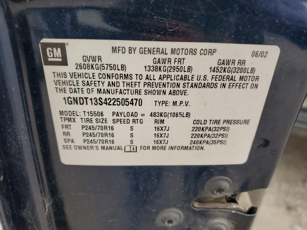 1GNDT13S422505470 2002 Chevrolet Trailblazer