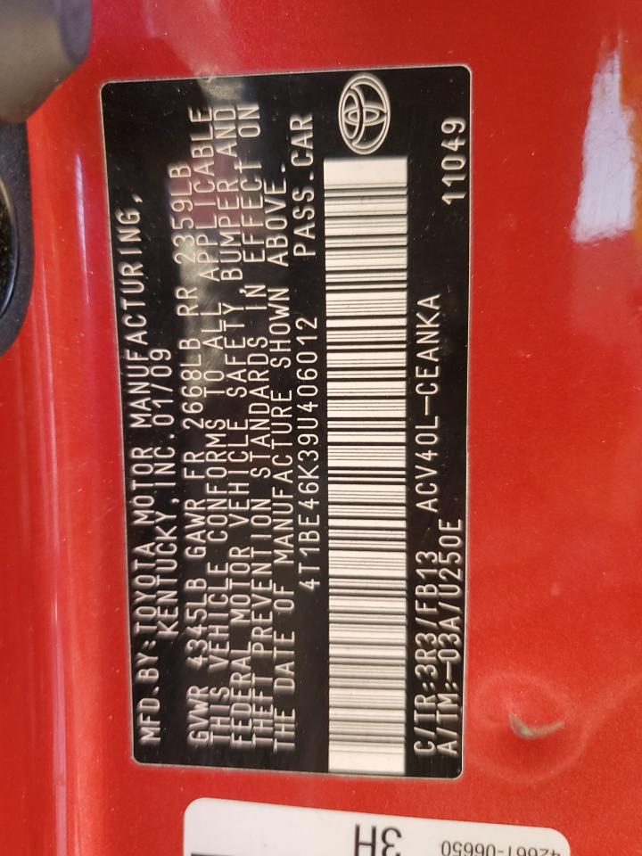 4T1BE46K39U406012 2009 Toyota Camry Base